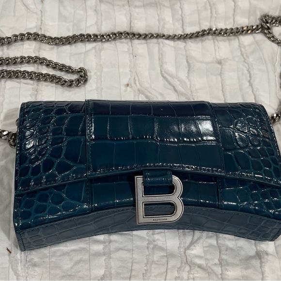 Balenciaga Hourglass Wallet on Chain - Blue Leather  Croc - Picture 3 of 10